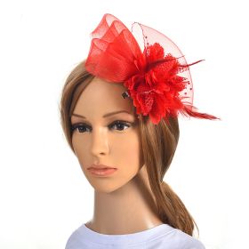 Bridal Feather Mesh Head Flower (Color: Red)