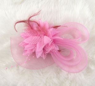 Bridal Feather Mesh Head Flower (Color: PINK)