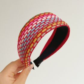 Hair Band Headband Hairpin Rainbow Rope Woven Wide Brim Hair Band Headdress (Option: Red Wide Brim Hair Band)