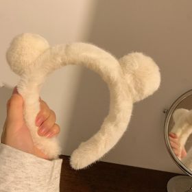 Plush Bear Ears Female Cartoon Broken Hair Face Wash Mask Special Hair Tie Headdress (Option: Milky White)