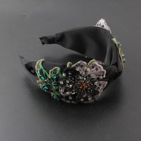 Fabric Wide-brimmed Fabric Diamond-embedded Flower Headband (Color: Black)