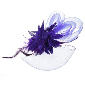 Bridal Feather Mesh Head Flower (Color: Purple)